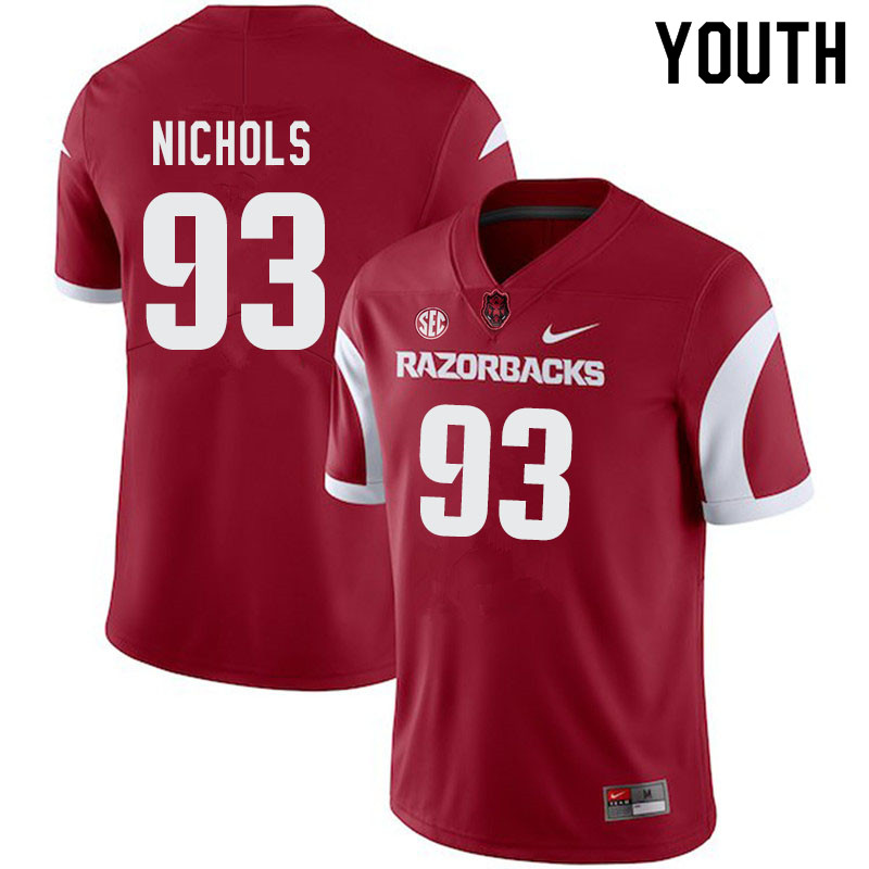 Youth #93 Isaiah Nichols Arkansas Razorbacks College Football Jerseys-Cardinal